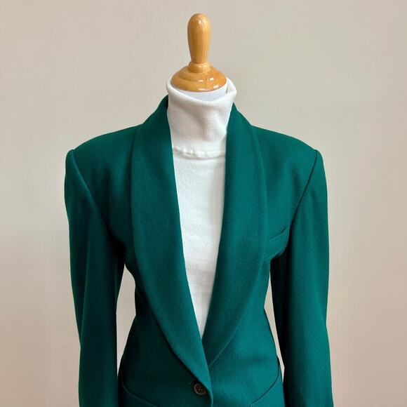 Vintage International Scene Wool Cashmere Emerald Green 90s Oversized Blazer 8 - Picture 2 of 8